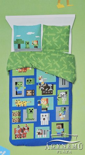 Minecraft mintázatú ágyneműhuzat garnitúra 2 részes 140x200 cm, 65x65 cm ágynemű garnitúra
