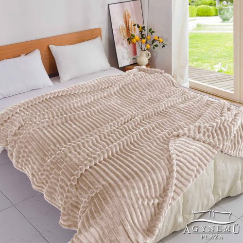 Ágytakaró pléd, nyomott mintás polár pléd, mikroszálas plüss pléd, 150x200 cm Mogyoróbarna vastag csíkos