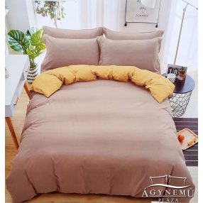   3 részes ágyneműhuzat garnitúra, ágyneműhuzat szett, pamut ágynemű, Mogyoróbarna és sárga ágynemű