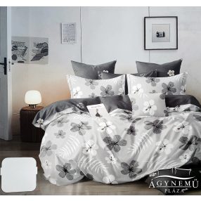   3 részes ágyneműhuzat garnitúra, ágyneműhuzat szett, pamut ágynemű, szürke Virágos ágynemű