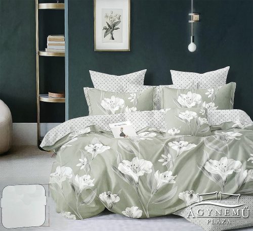 3 részes ágyneműhuzat garnitúra, ágyneműhuzat szett, pamut ágynemű, zöld Virágos ágynemű