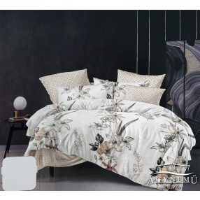   3 részes ágyneműhuzat garnitúra, ágyneműhuzat szett, pamut ágynemű, törtfehér Virágos ágynemű