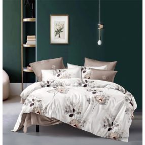   3 részes ágyneműhuzat garnitúra, ágyneműhuzat szett, barna Virágos ágynemű