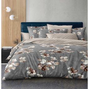   3 részes ágyneműhuzat garnitúra, ágyneműhuzat szett, szürke Virágos ágynemű
