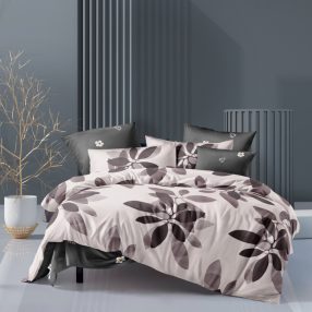   3 részes ágyneműhuzat garnitúra, ágyneműhuzat szett, barna Virágos ágynemű