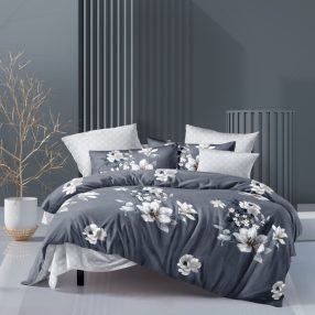   3 részes ágyneműhuzat garnitúra, ágyneműhuzat szett, szürke Virágos ágynemű