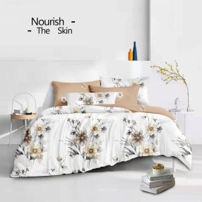   3 részes ágyneműhuzat garnitúra, ágyneműhuzat szett, törtfehér Virágos ágynemű