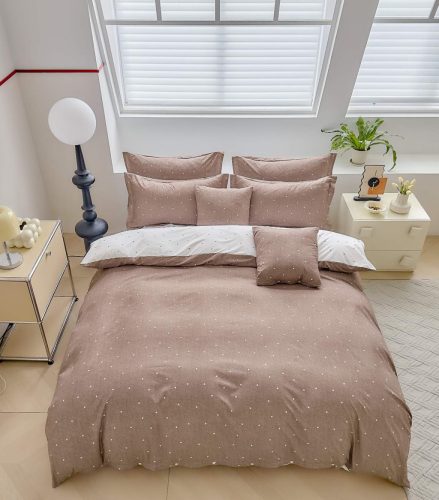 3 részes ágyneműhuzat garnitúra, ágyneműhuzat szett, barna kis Pöttyös ágynemű