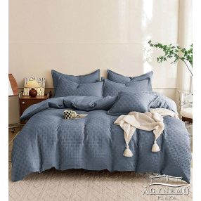   Nyomott mintás 3 részes ágyneműhuzat garnitúra, egyszínű Kék ágynemű