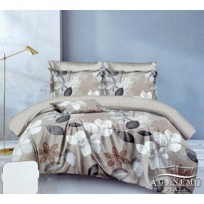   3 részes ágyneműhuzat garnitúra, ágyneműhuzat szett, pamut ágynemű, barna Virágos ágynemű