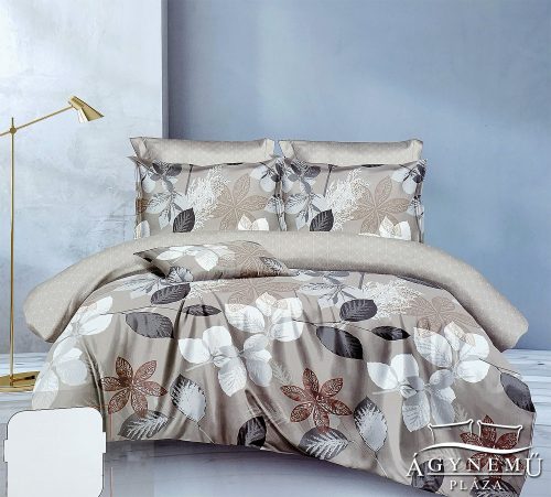 3 részes ágyneműhuzat garnitúra, ágyneműhuzat szett, pamut ágynemű, barna Virágos ágynemű