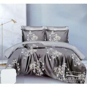   3 részes ágyneműhuzat garnitúra, ágyneműhuzat szett, pamut ágynemű, szürke Virágos ágynemű