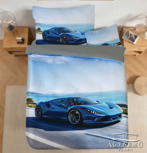 Autós ágyneműhuzat garnitúra, 3 részes ágynemű garnitúra, Kék sportautó