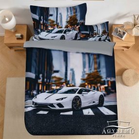   Autós ágyneműhuzat garnitúra, 3 részes ágynemű garnitúra, Fehér sportautó