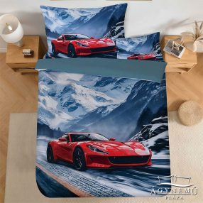   Autós ágyneműhuzat garnitúra, 3 részes ágynemű garnitúra, Piros sportautó