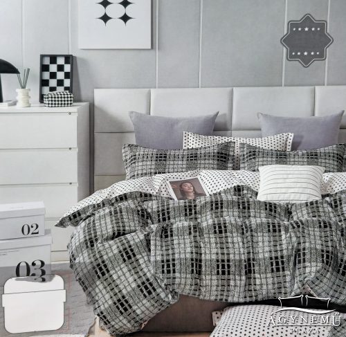 3 részes Flanel ágynemű garnitúra, vastag flanel ágyneműhuzat szett, fekete Csíkos