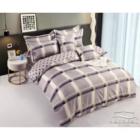   Krepp ágynemű garnitúra, 3 részes krepp ágyneműhuzat szett, szürke csíkos