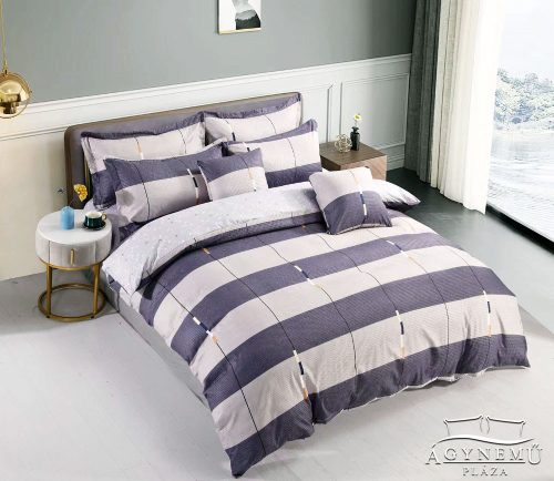 Krepp ágynemű garnitúra, 3 részes krepp ágyneműhuzat szett, szürke csíkos