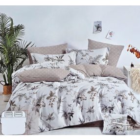   3 részes ágyneműhuzat garnitúra, ágyneműhuzat szett, pamut ágynemű, Barna virágos ágynemű