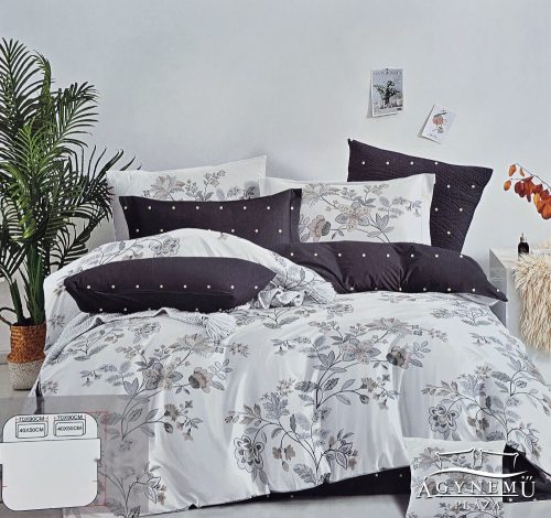 3 részes ágyneműhuzat garnitúra, ágyneműhuzat szett, pamut ágynemű, Szürke virágos ágynemű