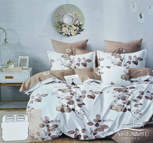 3 részes ágyneműhuzat garnitúra, ágyneműhuzat szett, pamut ágynemű, Barna virágos ágynemű