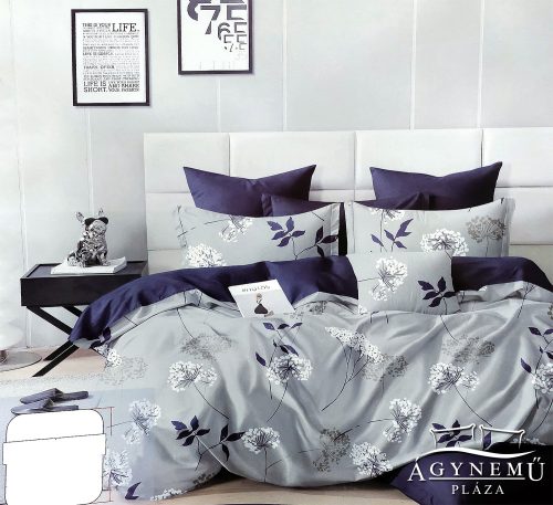 3 részes ágyneműhuzat garnitúra, ágyneműhuzat szett, pamut ágynemű, Szürke virágos ágynemű
