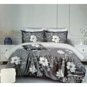   3 részes ágyneműhuzat garnitúra, ágyneműhuzat szett, pamut ágynemű, Sötétszürke virágos ágynemű