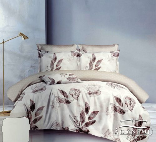 3 részes ágyneműhuzat garnitúra, ágyneműhuzat szett, pamut ágynemű, Világosbarna virágos ágynemű