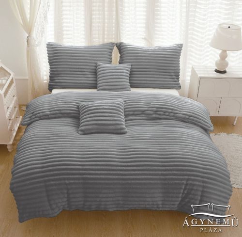 3 részes mikroplüss ágyneműhuzat garnitúra, Plüss ágynemű garnitúra szett, szürke Csíkos