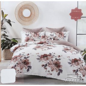   6 részes Flanel ágynemű garnitúra, vastag ágyneműhuzat szett garnitúra, barna Virágos