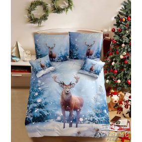   6 részes Karácsonyi ágynemű garnitúra, karácsonyos ágyneműhuzat garnitúra, karácsonyi kék Rénszarvas