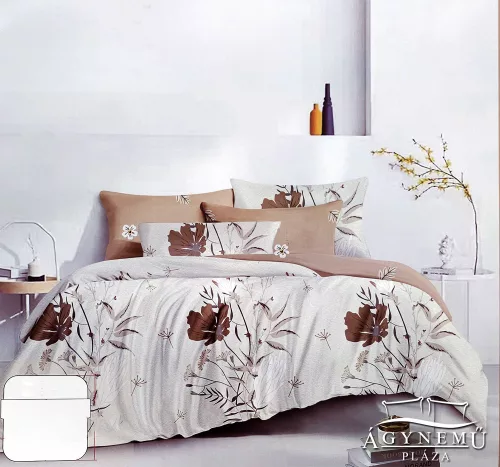 6 részes ágyneműhuzat garnitúra, 220x200 cm ágynemű garnitúra, Barna virágos ágynemű