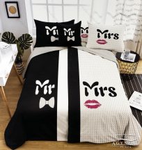   Mr. & Mrs. ágyneműhuzat garnitúra, Mr. és Mrs. ágynemű, fekete és fehér, rúzs és nyakkendő