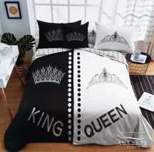   Mr. & Mrs. ágyneműhuzat garnitúra, Mr. és Mrs. ágynemű, fekete és fehér King & Queen