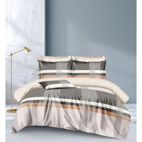   Ágyneműhuzat garnitúra, 7 részes ágynemű garnitúra szett, Barna csíkos ágynemű