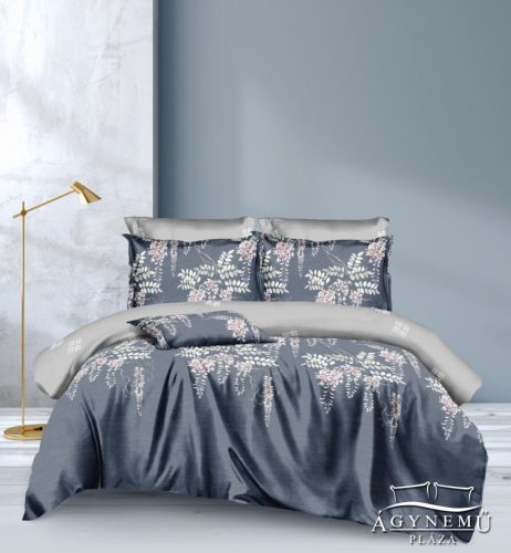 Ágyneműhuzat garnitúra, 7 részes ágynemű garnitúra szett, sötétszürke Virágos ágynemű