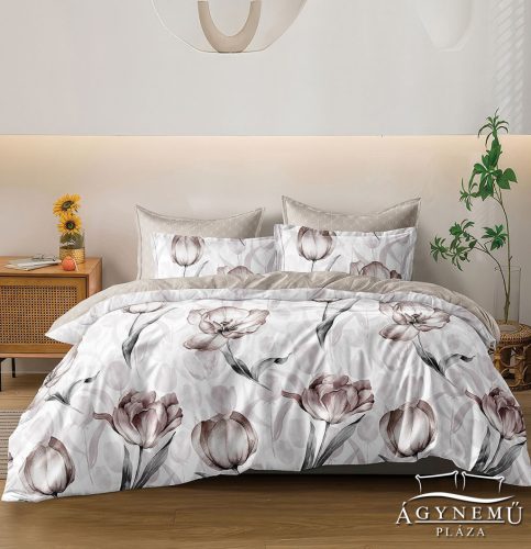 Ágyneműhuzat garnitúra, 7 részes ágynemű garnitúra szett, barna Virágos ágynemű