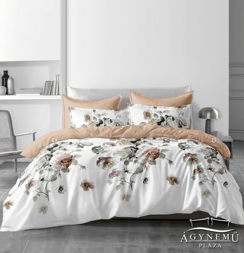 Ágyneműhuzat garnitúra, 7 részes ágynemű garnitúra szett, barna Virágos ágynemű