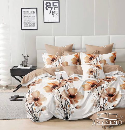 Ágyneműhuzat garnitúra, 7 részes ágynemű garnitúra szett, barna Virágos ágynemű