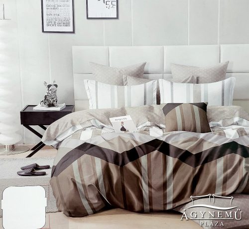 Ágyneműhuzat garnitúra, 7 részes ágynemű garnitúra szett, barna Absztrakt csíkos ágynemű