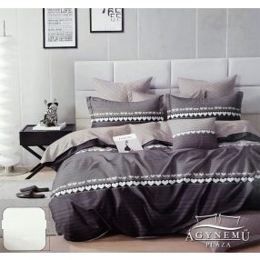   Ágyneműhuzat garnitúra, 7 részes ágynemű garnitúra szett, szürke csíkos szíves ágynemű