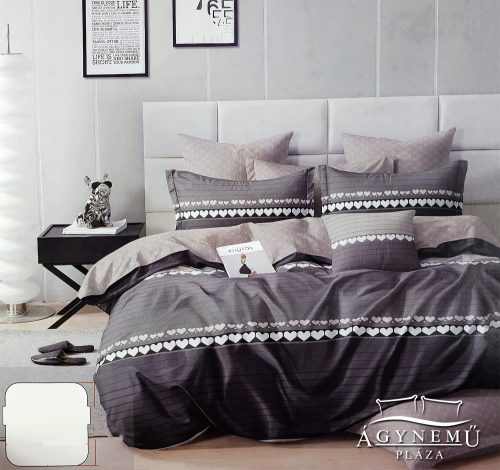 Ágyneműhuzat garnitúra, 7 részes ágynemű garnitúra szett, szürke csíkos szíves ágynemű