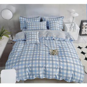   Ágyneműhuzat garnitúra, 7 részes ágynemű garnitúra szett, kék Kockás ágynemű