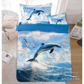   Vadállatos ágyneműhuzat garnitúra, 7 részes ágynemű garnitúra szett, kék Delfin ágynemű