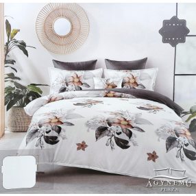   7 részes Flanel ágynemű garnitúra, vastag flanel ágyneműhuzat szett, szürke Virágos