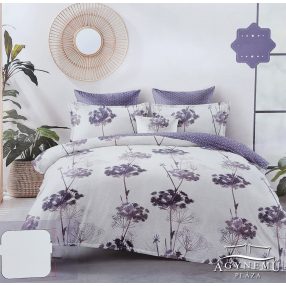   7 részes Flanel ágynemű garnitúra, vastag flanel ágyneműhuzat szett, lila Virágos