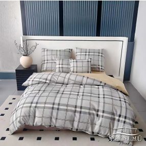   7 részes Flanel ágynemű garnitúra, vastag flanel ágyneműhuzat szett, szürke kockás