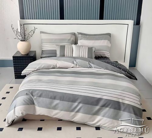7 részes Flanel ágynemű garnitúra, vastag flanel ágyneműhuzat szett, szürke csíkos