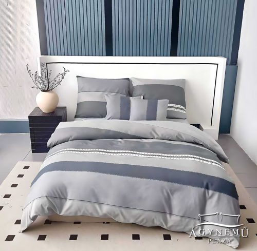 7 részes Flanel ágynemű garnitúra, vastag flanel ágyneműhuzat szett, szürke csíkos
