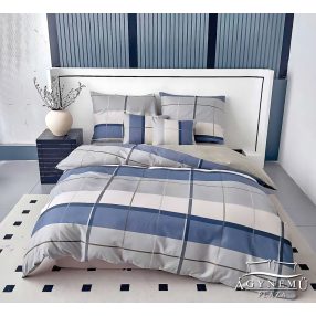   7 részes Flanel ágynemű garnitúra, vastag flanel ágyneműhuzat szett, kék kockás